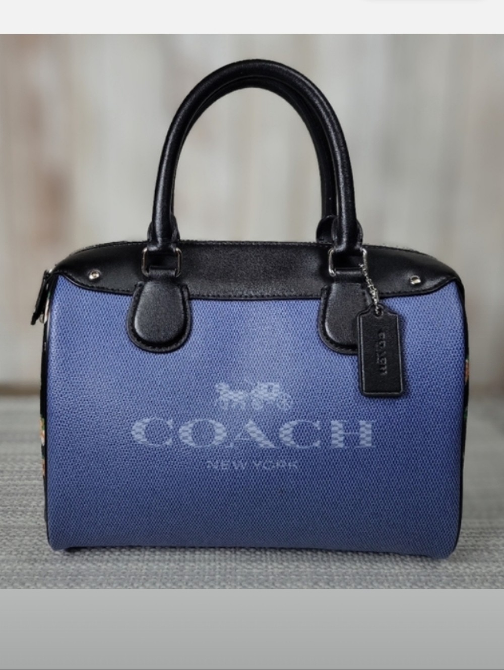 COACH-2pc Bennett Tea Rose Floral Satchel & Snap Wallet (Blue-Multi 💙) - Picture 2 of 11